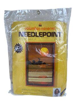 Vintage Columbia Minerva Needlepoint Kit Sunset Landscape Canvas Yarn Craft NEW